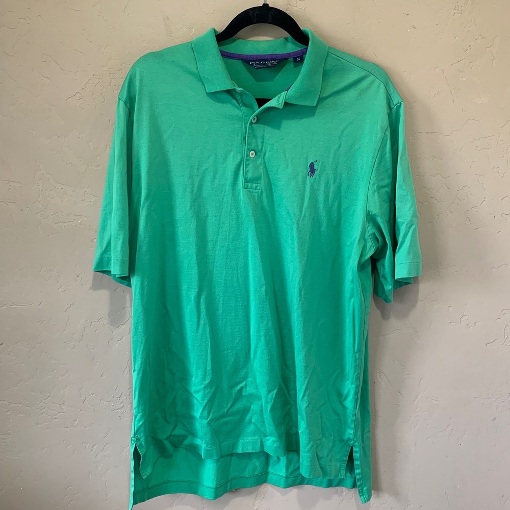 Men's Polo Golf Ralph Lauren Green Purple Polo Shirt Sz Medium Preppy Collared